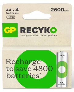 4 x laddningsbar AA / R6 GP ReCyko 2700 Series Ni-MH 2600mAh