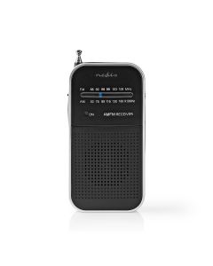 Nedis, FM/AM-radio, Portabel, 1.5 W, Hörlursuttag, Svart/Aluminium
