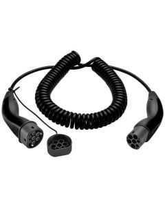 Typ 2 spiralformad laddkabel för elbil - 11kW 4m, svart