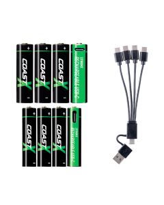 Coast 4xAA + 4xAAA 1.5V USB-C uppladdningsbara batterier – Certifierad CarbonNeutral® (CO2-neutral)