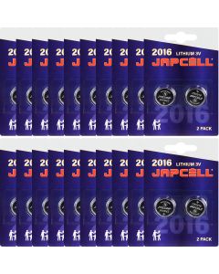 JAPCELL® litium CR2016-batterier - 40 st (20 x 2 st)