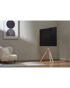 TV-golvstativ Tripod, trälook, kabelfäste, 40" - 65" - Vit/Trä