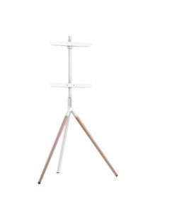 TV-golvstativ Tripod, trälook, kabelfäste, 40" - 65" - Vit/Trä