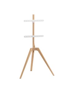 TV-golvstativ Tripod, trälook, kabelfäste, 45" - 65" - Vit/Trä