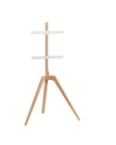 TV-golvstativ Tripod, trälook, kabelfäste, 45" - 65" - Vit/Trä