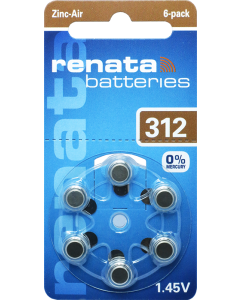 Renata ZA312 (6 st.) Batterier till hörapparat - 0% kvicksilver