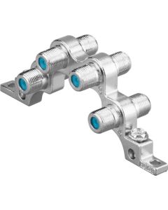 Monterbar block, nickelbelagd, 4x F-kontakt - 4x F-kontakt > 4x F-kontakt