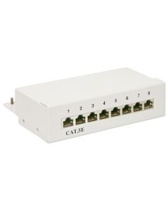 CAT 5e Mini-skrivbordsversion av Patch Panel, 8 Port, grå, papperslåda med label