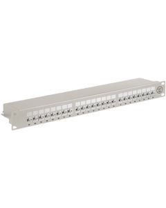 CAT 6a 19-tums Patch Panel, 24 Port, grå, papperslåda med label