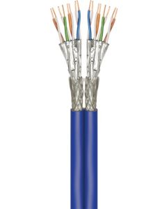CAT 7A+ Duplex-nätverkskabel, S/FTP (PiMF), blå, 100 m kabelrulle