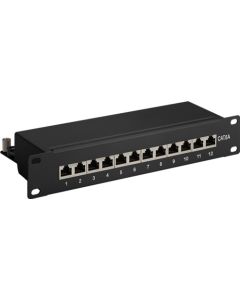 CAT 6a 10-tums Patch Panel, 12 Port, svart, pappersbox med label