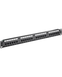 CAT 5e 19-tums Patch Panel, 24 Port, svart, pappersbox med label