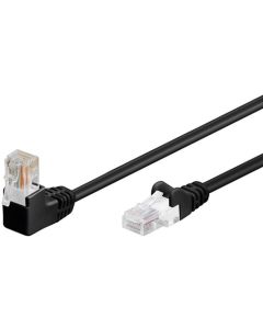 CAT 5e patchkabel 1x 90°-vinklad, U/UTP, svart, 0,5 m