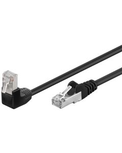 CAT 5e patchkabel 1x 90°-vinklad, F/UTP, svart, 1 m