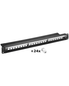19" (48,3 cm) Patch Panel-set, 24 Port, svart, pappkartong med label