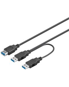 USB 3,0 Double Power SuperSpeed-kabel, svart, 0,3 m
