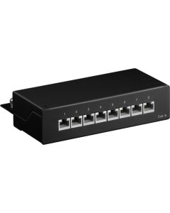 CAT 6 Mini-skrivbordsversion av Patch Panel, 8 Port, svart, papperslåda med label