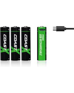 Coast AA USB-C uppladdningsbara batterier 1,5V 2400 mAh  (4 st) inkl. laddningskabel