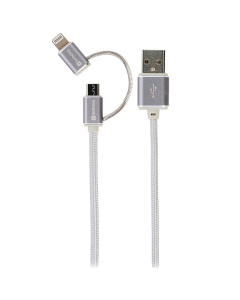 SKROSS Charge'n Sync 2in1 Steel Line USB till Micro USB & Lightning Kabel - 1 meter