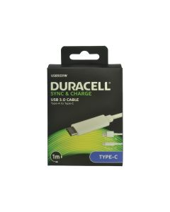 Duracell USB-C laddnings- och datakabel, Vit 1 m
