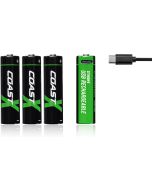 Coast AA USB-C uppladdningsbara batterier 1,5V 2400 mAh  (4 st) inkl. laddningskabel